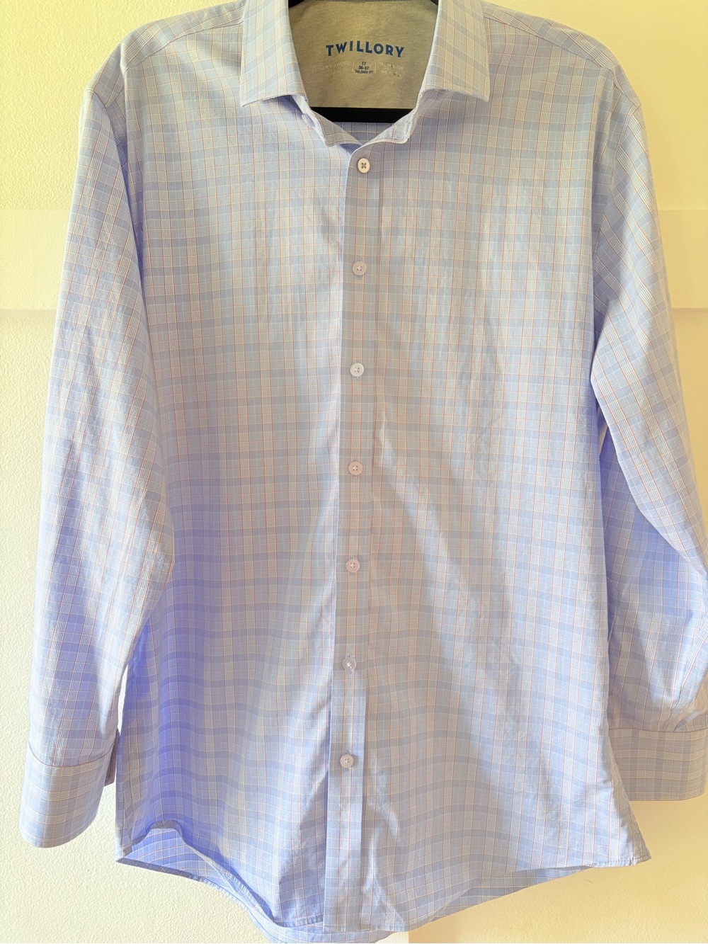 Twillory Men’s Light Blue Plaid Button Down Dress Shirt Large
